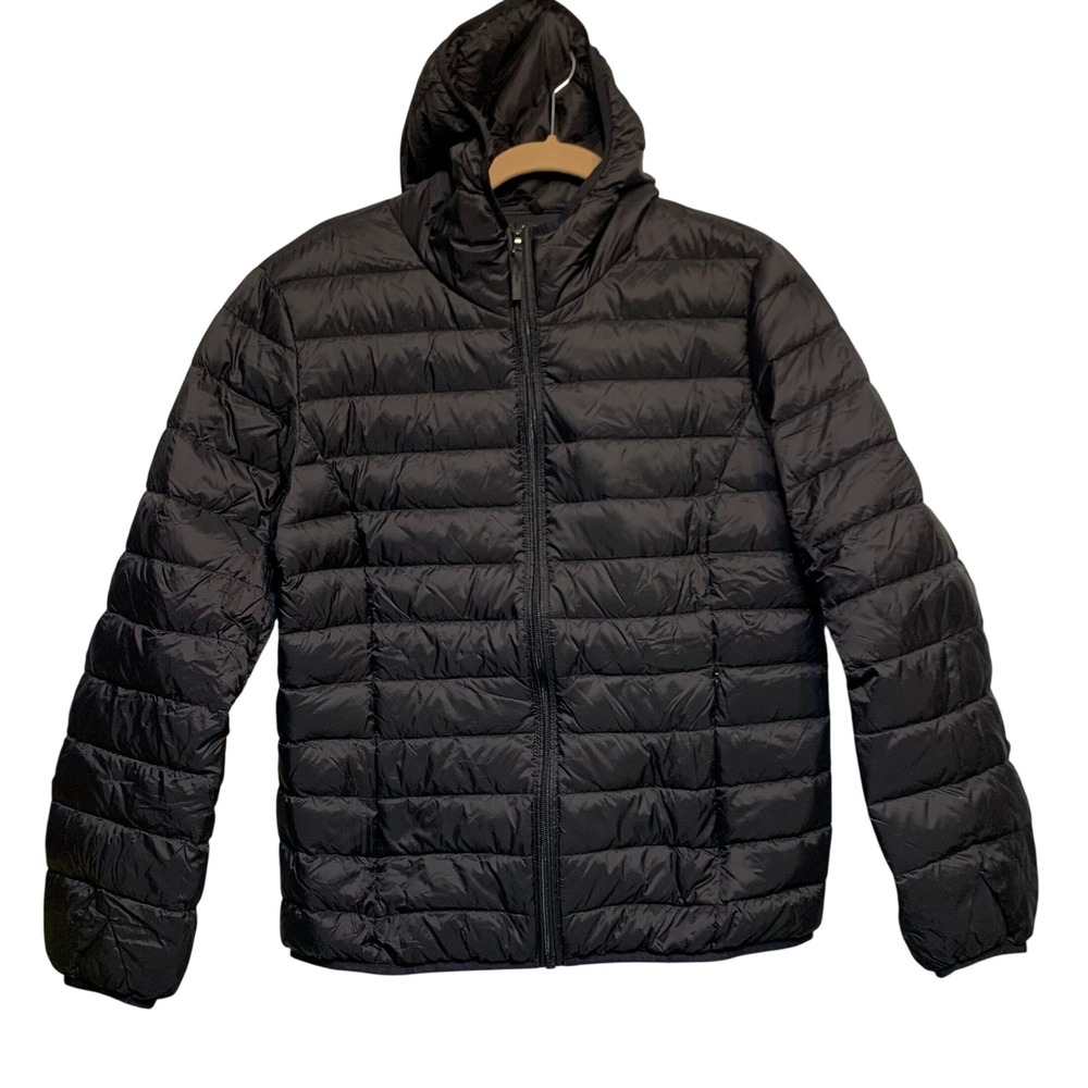 Wantdo Puffer Jacket Mens LG Black Duck Down Hooded Packable Lightweight Puffy